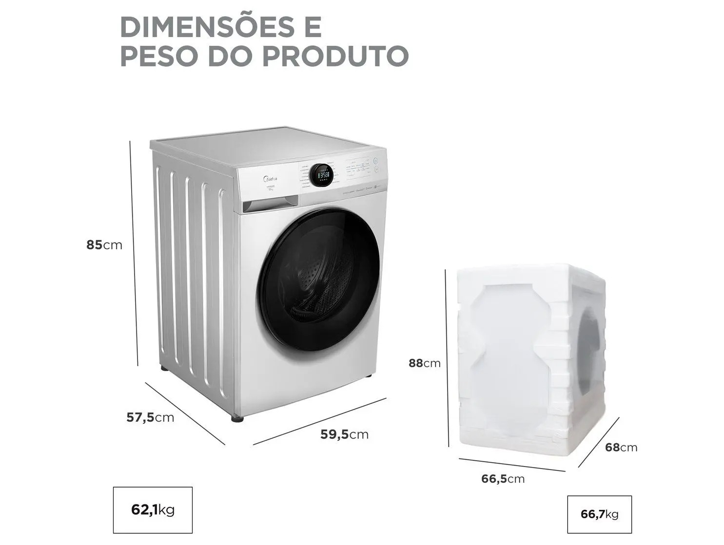 Lavadora de Roupas Midea Slim 11kg HealthGuard Smart Inverter Água Fria e Quente Branco MF201W110WB/WK-01 110/220V - Imagem 9