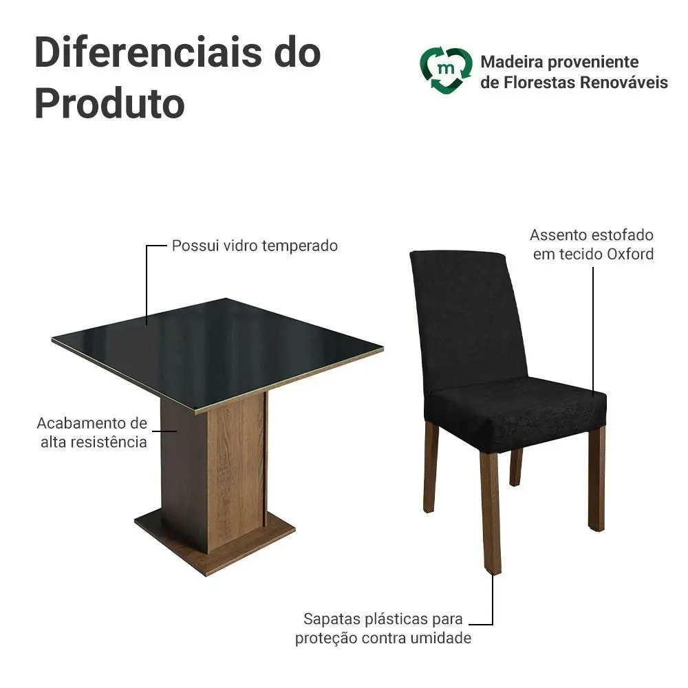 Conjunto Sala de Jantar Mesa Tampo de Vidro 4 Cadeiras Anne Madesa - Imagem 5