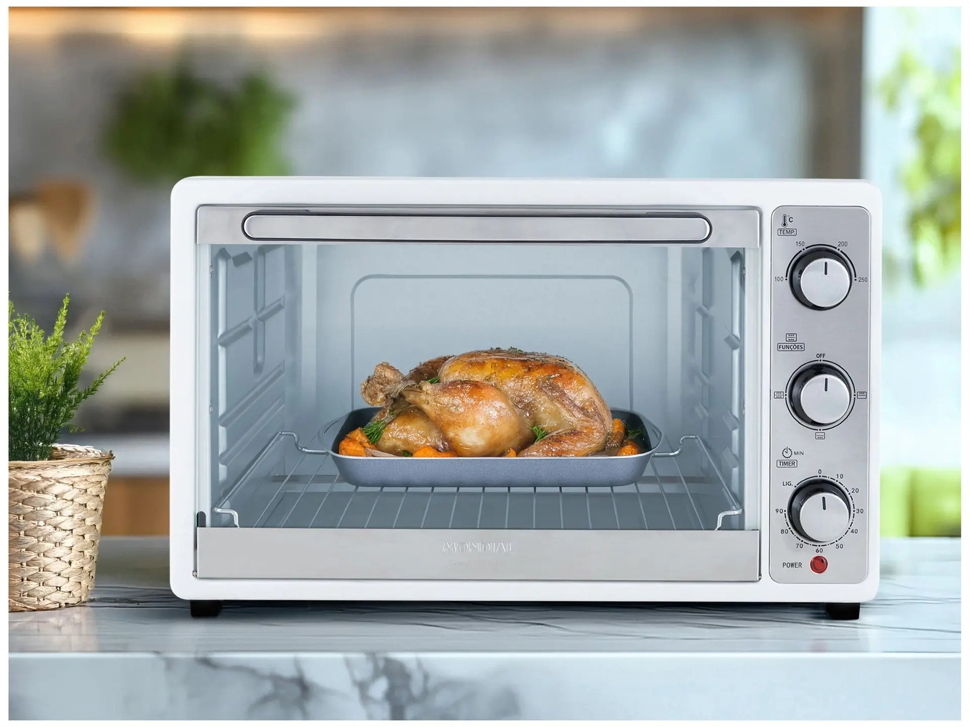 Forno Elétrico de Bancada Mondial Multifuncional 52L Branco e Prata Grand Family II FRN-52-W 110/220V - Imagem 2