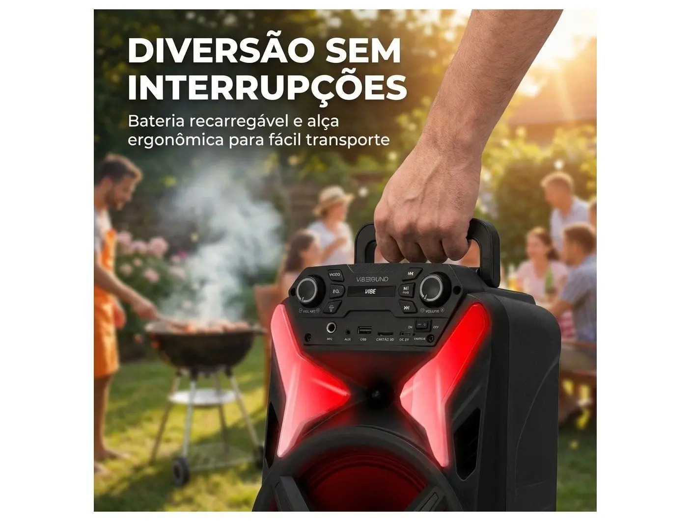 Caixa de Som Amplificada Bluetooth Vivensis Vibe Sound V8 Power 340W USB - Imagem 4