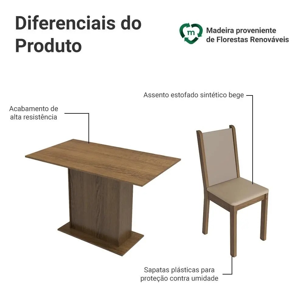 Conjunto Sala de Jantar Madesa Talita Mesa Tampo de Madeira com 4 Cadeiras - Imagem 5