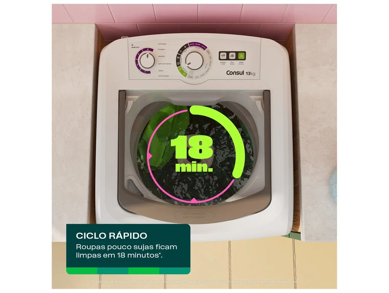 Lavadora de Roupas Consul 13kg Cesto Inox 16 Programas de Lavagem Branca CWH13AB 110/220V - Imagem 2