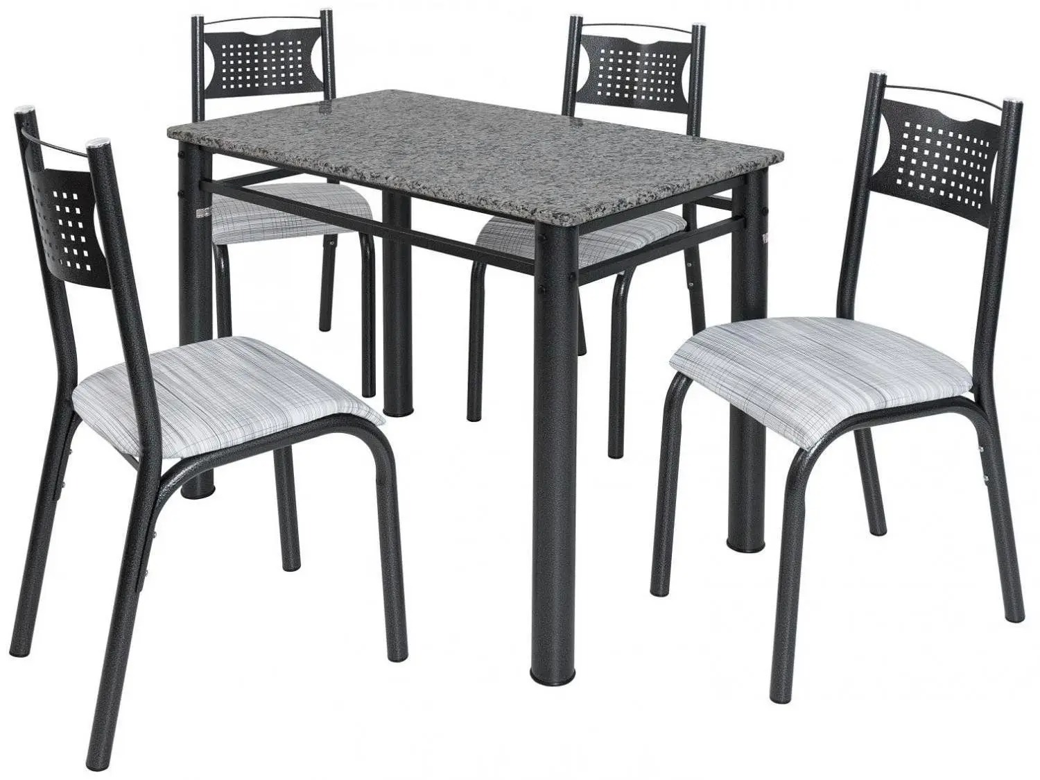 Mesa de Jantar 4 Cadeiras Retangular Aço Tampo Granito Poeme Ciplafe - Imagem 5