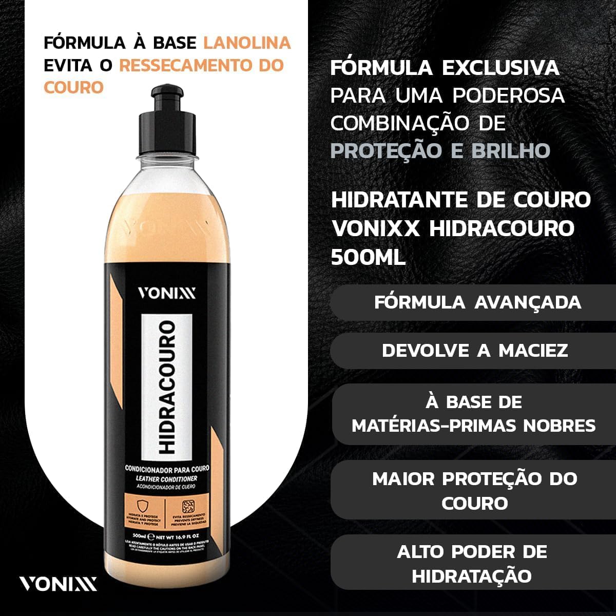 Kit Vonixx Hidracouro e Higicouro 500ml - Manutenção de Couro Automotivo - Imagem 3